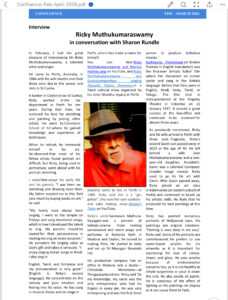 Interview article page about Ricky Muthukumaraswamy with a centered photo of him wearing a hat.