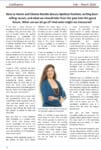 Three-column magazine article page titled 'Bem Le Hunte and Sharon Rundle discuss Spiritual Realism' with a portrait of a smiling woman in a blue blazer centered near the bottom.